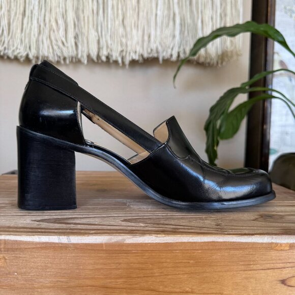 90s Vintage Nine West Jerry Square Toe Silver Buckle Block Block Heeled Loafer - Picture 6 of 16